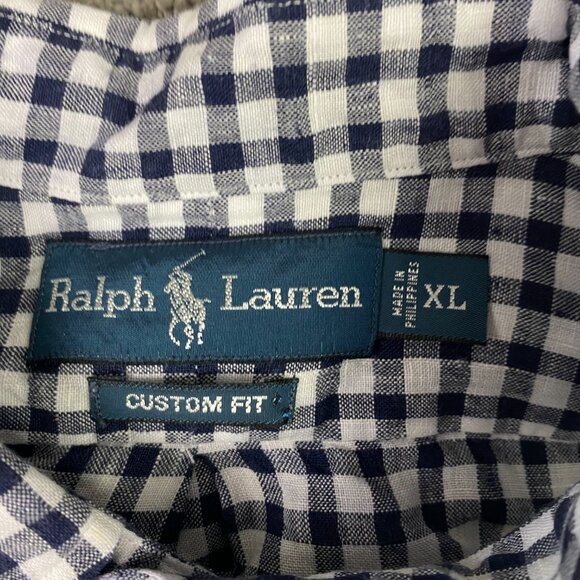 Vintage Ralph Lauren Linen Shirt Men's XL Blue White Gingham Check Button Down - Picture 4 of 11
